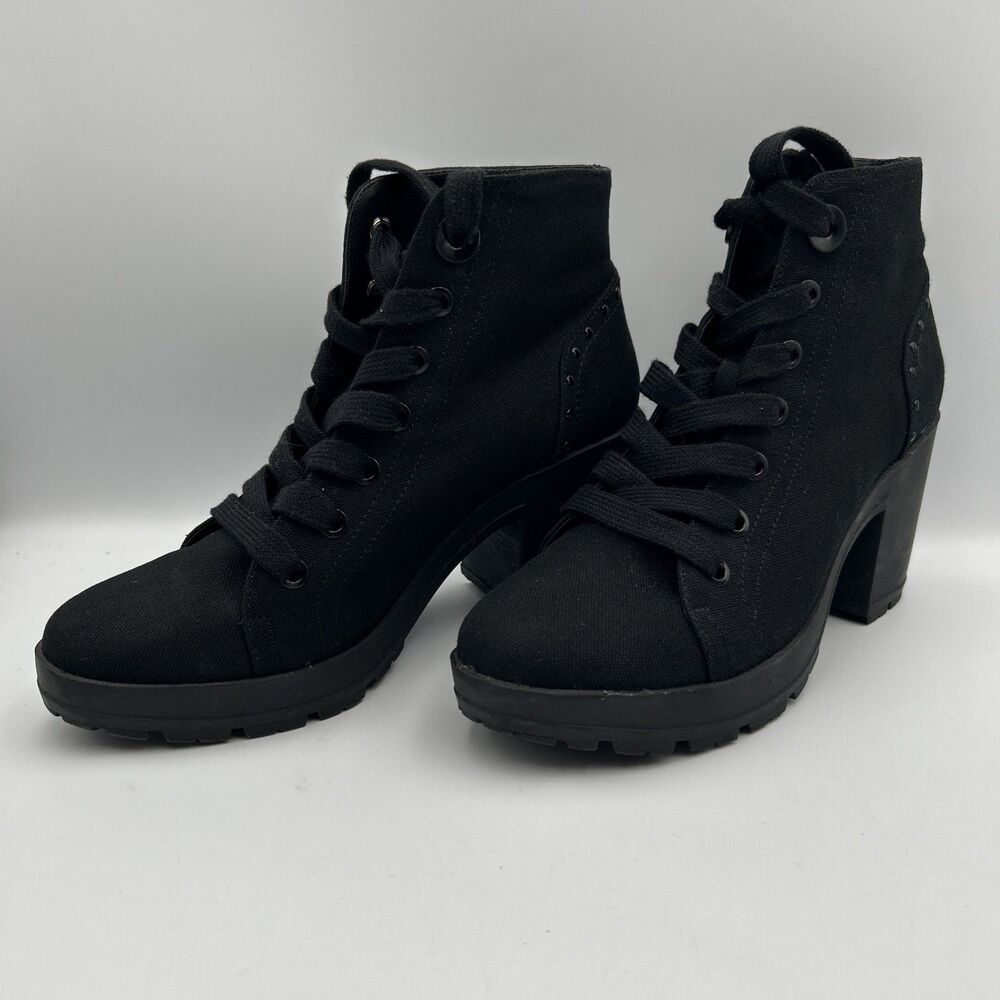 Mix No 6 Tevia Black Suede Lace Up Combat Boots Block Heel Studded Womens 7M EUC